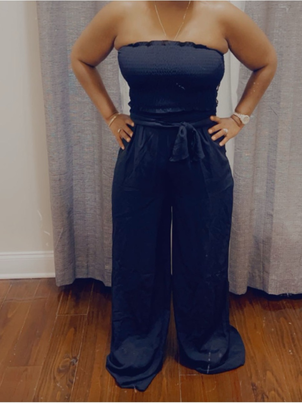 Strapless Wide-Leg Pant Suit - Black